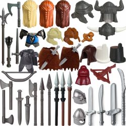 MOC Mittelalterliche Zubehör Bausteine Soldat Figur Ritter Helm Hut Rüstung Elf Frisur Pfeile Spears Ziegel Spielzeug Geschenk E02