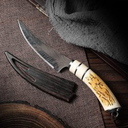 Scharf gebogenes Messer, scharfes Obstmesser mit satiniertem Finish, tragbares Ausbeinmesser mit Kunststoffgriff