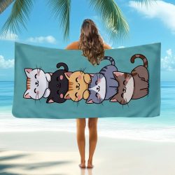 Strandtuch mit niedlichen Cartoon-Kätzchen, gemustert, Sonnenschutz und winddicht, geeignet für Schwimmbad, Camping, Reisedecke