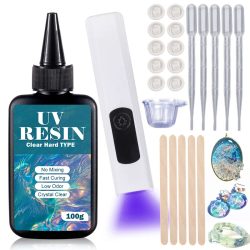 UV-Harz-Set mit Licht, verbesserter harter Typ, kristallklares, ultraviolettes, aushärtendes UV-Harz für Bastelarbeiten, DIY-Schmuckherstellung, Formen, Gießen
