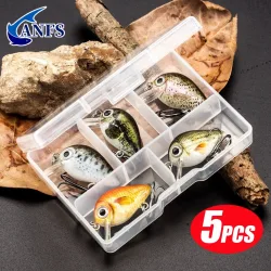5-teiliges Mini-Angelköder-Set, lebensechte Kurbelköder, künstliche Köder, Swimbait mit Tackle-Box