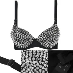 Sexy Nieten-Punk-Dessous, Modischer Metallischer Glitzer-Nieten-BH ohne Bügel für Damen, Nachtclub-Party-Bar Heiße BHs