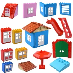 Große Bausteine, Hauszubehörteile, Dach, Fenster, Wandkonstruktion, Zusammenbau von Ziegeln, Lernspielzeug für Kinder, Geschenk