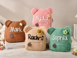 Benutzerdefinierter Teddybär-Rucksack für Kinder, personalisierter flauschiger Teddybär-Rucksack, Geschenke für den ersten Schultag, Kleinkind-Rucksack, Kindergeschenk