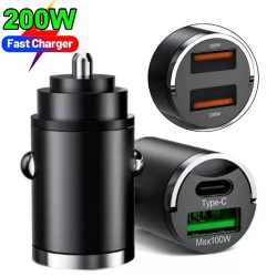 200W Auto Dual Port Mini USB Ladegerät Ultra Schnelle Lade Zigarette Leichter Buchse 12-24V Aluminium handy Lade Adapter