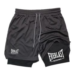 Kompressions-Turnshorts für Herren, EVERLAST bedruckte Sporthose, doppellagig, schnell trocknend, Basketball, Muskel, Fitness RL0365