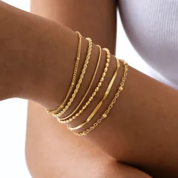 Dünnes Gliederarmband für Damen, Edelstahl 18K Vergoldet, Wasserfeste Zarte Stapelbare Handgelenkskette