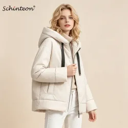Schinteon Damen-Daunenjacke mit Kapuze, einfarbig, modisch, für Herbst und Winter, warme Oberbekleidung, Parka, 2026, neuer europäischer Stil