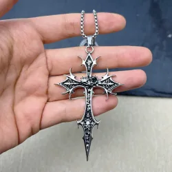 1 Stück Gothic doppelseitige Kreuz Anhänger Halskette Nische Persönlichkeit Design Hip Hop Retro Punk Zubehör