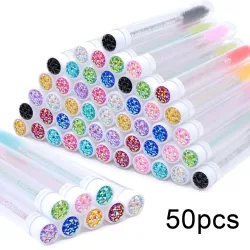 50Pcs Wimpern Pinsel Rohre Mit Kristall Lash Mascara Wands Augenbraue Kamm Spoolies Container Lash Pinsel Applikatoren Make-Up-Tools