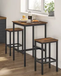 VASAGLE Bartisch mit Barhocker-Set, Esstisch mit 2 Stühlen, Küchentisch klein, Barstühle, für Esszimmer, Küche