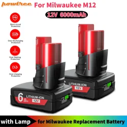 Für Milwaukee M12 Batterie 12V 6,0 Ah Akku mit Licht Für Milwaukee M12 Werkzeug 48-11-2402 48-11-2411 48-11-2401