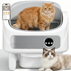 Patbrela Automatische Katzentoilette, Selbstreinigende Katzentoilette mit Bio-Radar & 10 Sicherheitssensoren gegen Einklemmen, Offene Große Katzentoilette mit App-Steuerung & Geruchsentfernungssystem