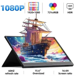 ZSUS 15,6-Zoll tragbarer Monitor 1080P HDR 16:9 Low Blue Light für XBox PS4 / 5 Switch Handy PC Laptop-Erweiterung