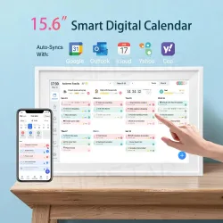 15,6-Zoll-WiFi-Digital-Familienkalender, intelligenter Touchscreen, Aufgabentabelle, Wand- und Schreibtischmontierbarer Planer, Zeitpläne, digitaler Kalender