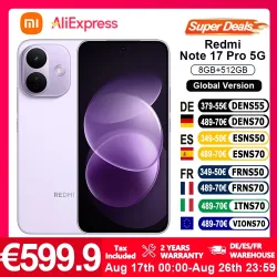 Xiaomi, Global Version Redmi Note 17 Pro 5G  smartphone 5G 6.83? IP66 lP68  8340mAh battery 67W HyperCharge 120Hz refresh rate Powerful Snapdragon 6s Gen 4 Xiaomi HyperOs 3