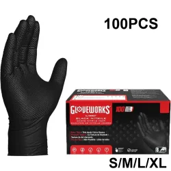 Robuste schwarze Nitrilhandschuhe, 8 Mil, industrielle Einweghandschuhe mit diamantstrukturiertem Griff für mechanische Sicherheits- und Arbeitshandschuhe