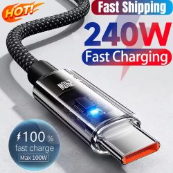 240w Nylon USB Typ C Super Schnelle Ladekabel Led Digital Display USB C Ladegerät Datenkabel Für Samsung Xiaomi Huawei honor