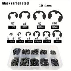 120-teiliges Sicherungsring-Set aus schwarzem Edelstahl mit Schließring und E-Clip-Unterlegscheibe, Sortiment für Wellenbefestigung M1,5?M10