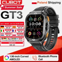 [Versand aus Polen] Smartwatch Cubot GT3, 5ATM wasserdicht, 1,96-Zoll AMOLED-Display, Blut-Sauerstoff-Monitor, Fitness-Tracker, Herzfrequenzmessung, GPS, 480 mAh Akku