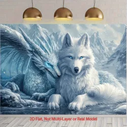 VIKAMA Nordischer mythischer Wandteppich, Eis, schlicht, weißer Wolf, Eisdrache, Schlafzimmer-Hintergrund, nordischer Stil, Wohnzimmer-Dekoration
