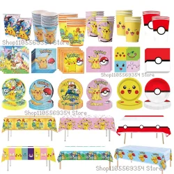 Pokemon Pikachu Party-Dekorationsset: Pappbecher, Teller, Servietten, Tischdecke, Geburtstagszubehör, verschiedene Ausführungen verfügbar