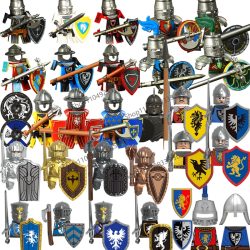 T3631-3636 Mittelalterliche Soldaten Bausteine England Französischer Roter Löwenkönig Ritter Figur Armee Kavallerie Schild Speer Rüstung Spielzeug Geschenk