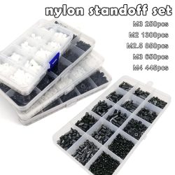 1 Box Kunststoff Nylon Sechskant Sechskant Abstandshalter Säule Abstandshalter Schraube Mutter Unterlegscheibe Kit Set für PCB Motherboard M2 M2,5 M3 M4 Schwarz Weiß