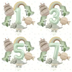 8 Stück Retro Matte Farbige Dinosaurier-Kuchen-Bonbon-Regenbogen-Folienballons, Happy Birthday Party Deko Hintergrund Foto-Requisiten