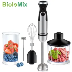 BioloMix 1200 W 5-in-1 Stabmixer, Mixer, Gemüse-Fleischwolf, 800 ml Zerkleinerer, Schneebesen, 600 ml Smoothie-Becher