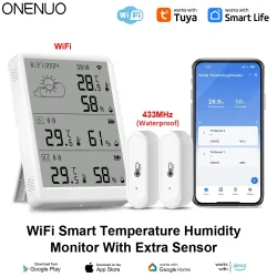 Tuya WiFi-Wetterstation, intelligentes Thermohygrometer-Kit, WiFi-Gateway und IP65-wasserdichtes 433-MHz-Thermohygrometer für den Außenbereich mit App-Benachrichtigung