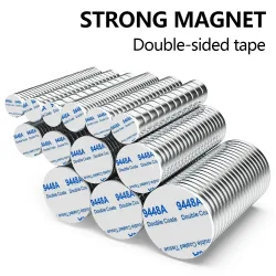 Superstarker Neodym-Magnet mit doppelseitigem Klebeband, runder NdFeB N35-Magnet, starker Permanentmagnet, Kühlschrankmagnet