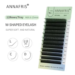 ANNAFRIS L/LU/M 3D W-förmige Wimpernverlängerung, natürlich, weich, automatische Blüte, vorgefertigtes Volumen, einfaches Fächer-L-Wimpern