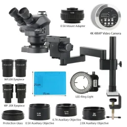 Clamp Folding Extension Type Base + 3,5X-200X Zoom Stereo Trinokular Mikroskop + 1080P 48MP 4K 2K HDMI USB TF Videokamera-Set