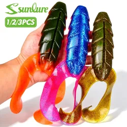 Sunlure 1/2/3 Stück Großer Doppel-Lockenschwanz-Köder aus Silikon, Weicher Plastikwurm mit Geripptem Körper, Künstlicher Salzwasser-Angelköder