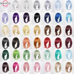 40 cm mittlere Basic-Anime-Cosplay-Perücke, Bang Blond, Schwarz, Weiß, Rot, Rosa, Grün, Braun, Gold, Blau, hitzebeständige Kunsthaar-Perücken