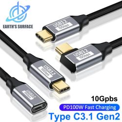 100 W PD-Schnellladekabel, 5 A, Typ USB C 3.1 Gen 2 Stecker auf Buchse, Verlängerungskabel, 90 Winkel, 10 Gbit/s, USB-C-Extender-Datenkabel
