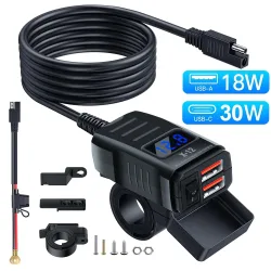 USB-Motorrad-Ladegerät PD+QC3.0 Wasserdichter Schnellladegerät-Adapter Lenker-Montagehalterung Ladegerät 12V/24V Motorrad