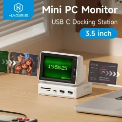 Hagibis 3,5-Zoll-IPS-Mini-Bildschirm AIDA64 Mini-PC CPU RAM HDD Datenmonitor Display Sub-Bildschirm mit USB-C-Hub für Laptop PC MacBook