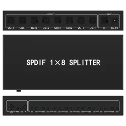Optischer Audio-Splitter, 1 in 8 Out Fiber Optic Digital Toslink S/PDIF-Splitter für Heimkino, Lautsprecher, PlayStation, Fernseher, DVD-Play