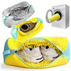 1 Stück robuste Schuhwaschmaschinentasche für alle Schuharten ? Gelb/Grau mit Reißverschluss für Turnschuhe und Freizeitschuhe, Wäschesack
