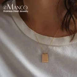 EMANCO Rechteckiger Anhänger Halskette aus Edelstahl mit langer Kette, Schmuck für Paare, Damen, Urlaubsgeschenk, Großhandel