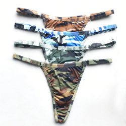 3er-Pack Damen-Tangas mit niedriger Taille, Camouflage-Druck, Einheitsgröße, verstellbar, 66?110 cm, dehnbar, weich, bequem, stilvoll, in 4 Farben erhältlich