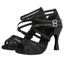 Neue Latein-Tanzschuhe für Erwachsene Frauen, 7,5 cm Absatz mit Diamantbesetzter Weicher Sohle, Perfekt zum Tanzen