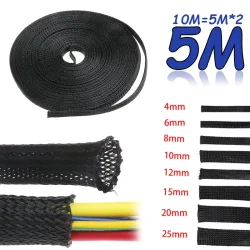 5 m enge, erweiterbare PET-Kabelhülsen, Drahtverschraubung, Kabelschutz Ø:4/6/8/10/12/15/20/25 mm, Isolierung, geflochtener Schlauch