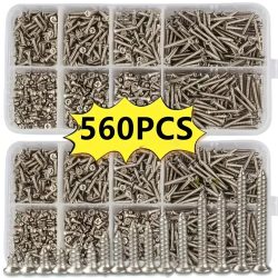 Schrauben-Set mit 560 Selbstschneidenden Holzschrauben - Enthält 8 Verschiedene Größen von M2 Flachkopf-Metallschrauben Klassifizierungs-Kit
