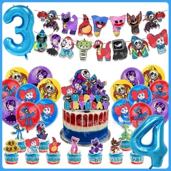 Cartoon Huggy Wuggy Geburtstagsdekorationen Partyzubehör Smiling Critter Hintergrund Ballons Banner Tortendekoration Halloween Deko-Set