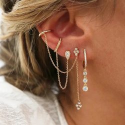 Edelstahl Gold Farbe Kette Baumeln Ohrringe für Frauen Zirkonia Anhänger Clip Ohrring Urlaub Partei Schmuck Zubehör