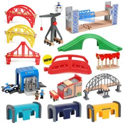 Alle Arten von Holz-Eisenbahnschienen-Zubehör, Buchenholz-Eisenbahnschienen, Holzbrücken, Tunnel, passend für Holzschienen-Spielzeug.