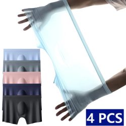 4PCS männer Eis Seide Ultra-dünne Nahtlose Shorts Sexy Dessous Solide Atmungsaktive Boxer Briefs Männer Unterhosen